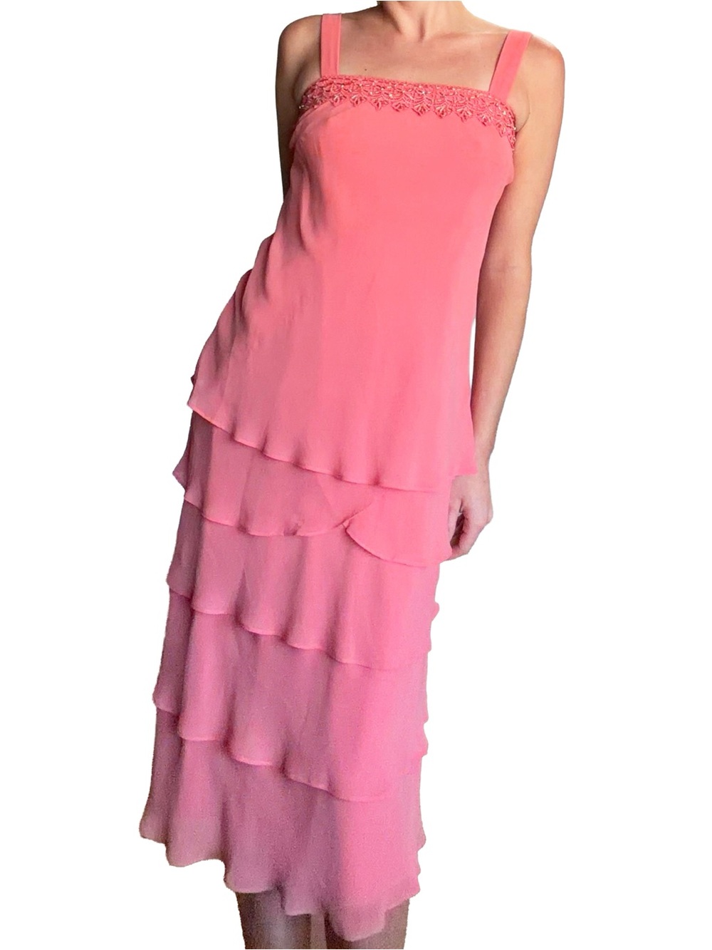 Coral Tiered Sleeveless Dress - Brand: SL Fashions